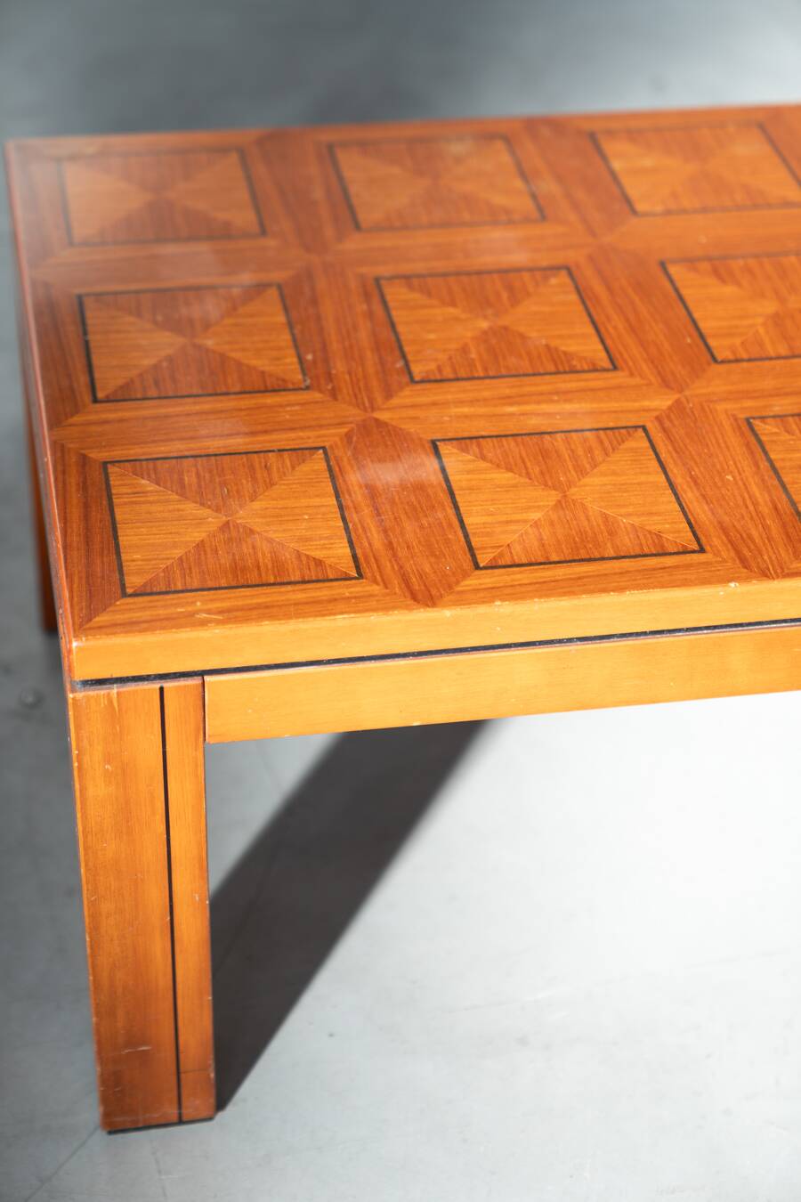 1970s "Fox Hunt" Design Rectangular Cherry Wood Inlaid Coffee Table