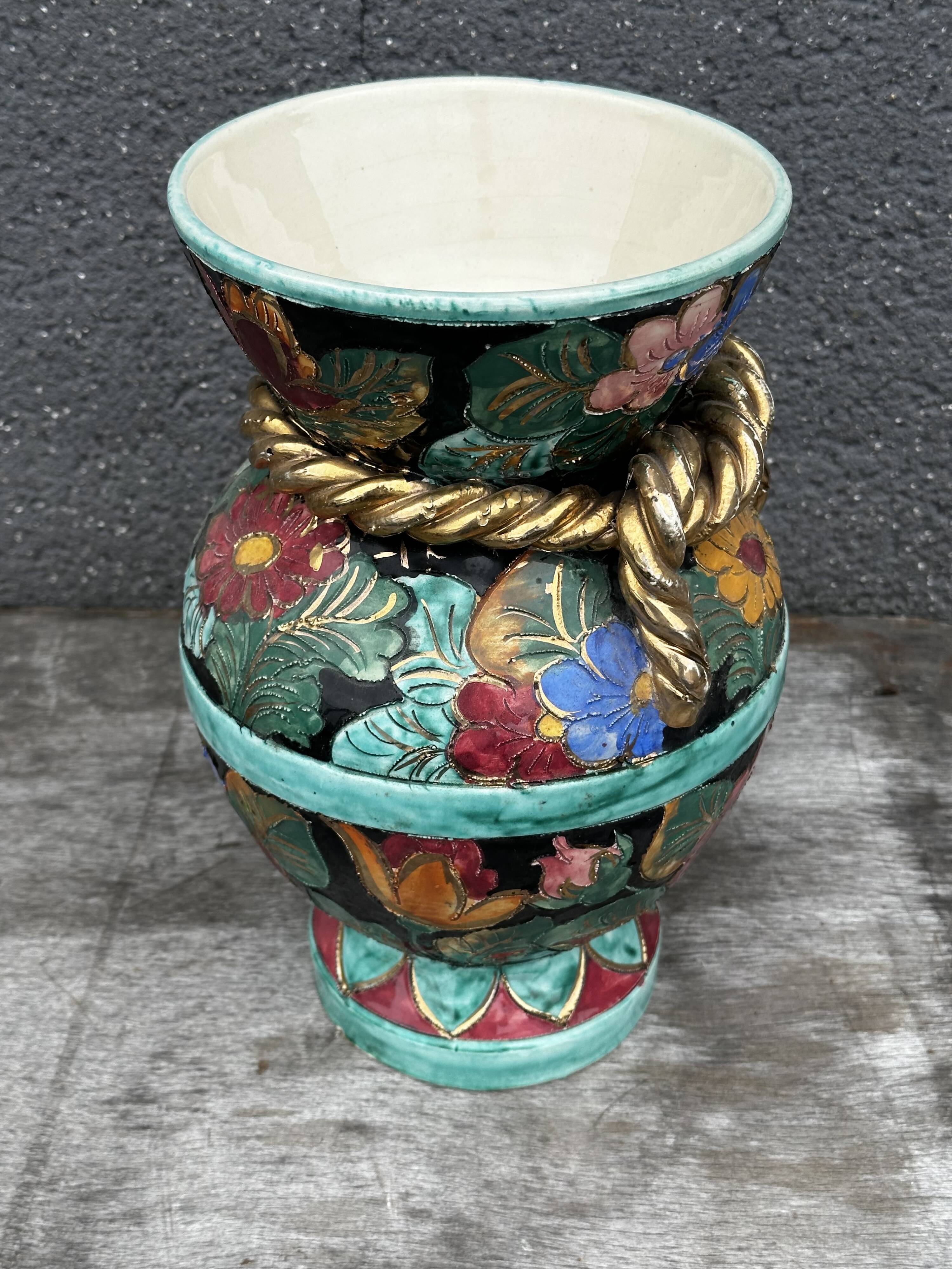 Vallauris vase signed JTF AC - Floral decoration - H 30 cm