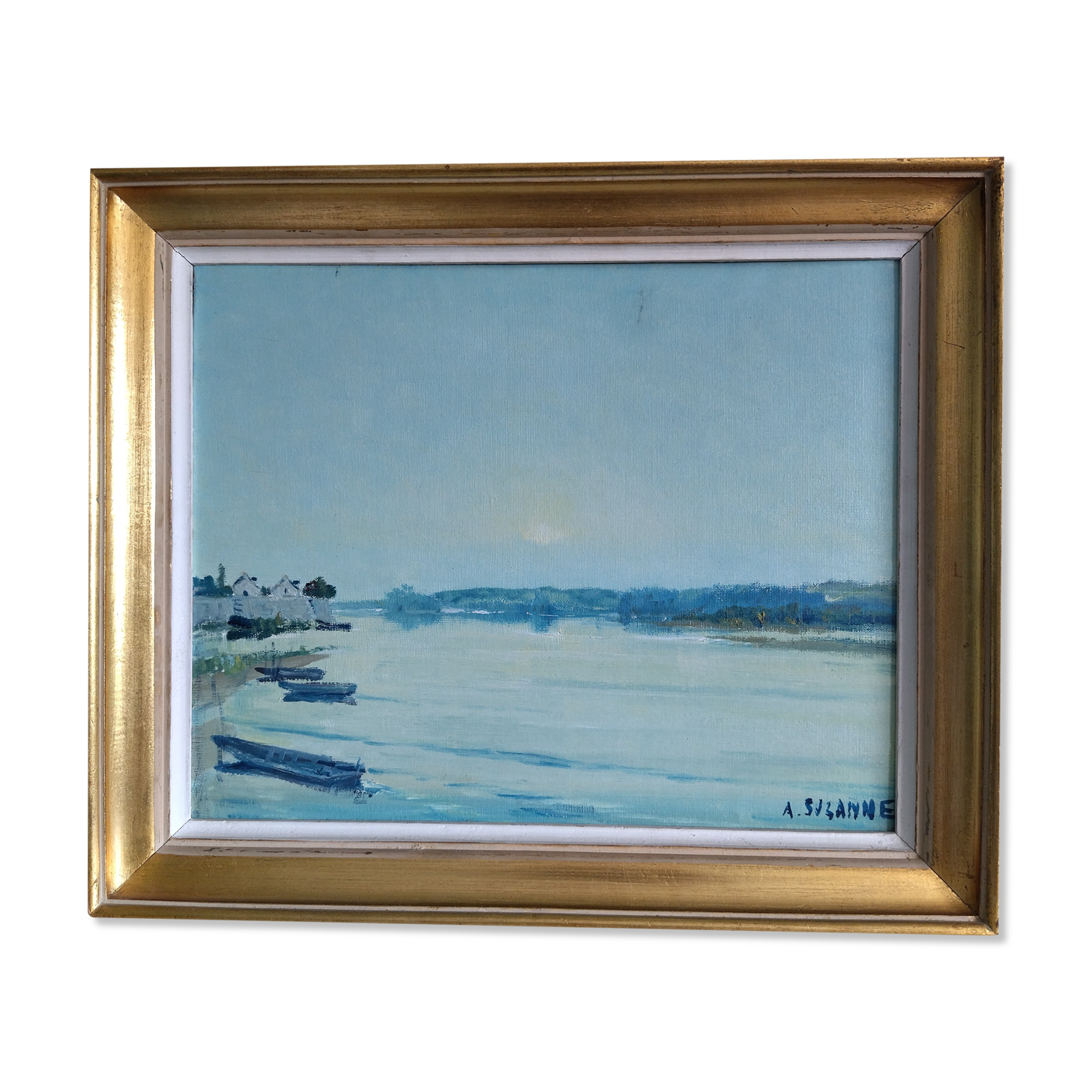 Painting ancient seascape, oil on canvas, signed André Suzanne