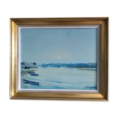 Painting ancient seascape, oil on canvas, signed André Suzanne
