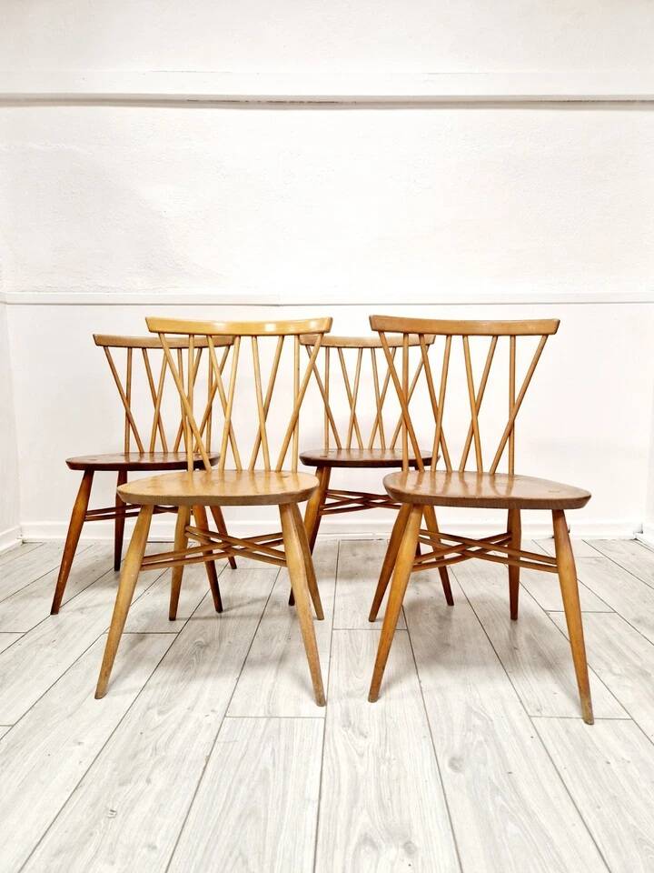 4 Ercol Candlestick Back Dining Chairs