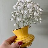 Vase vintage art déco en céramique jaune et doré