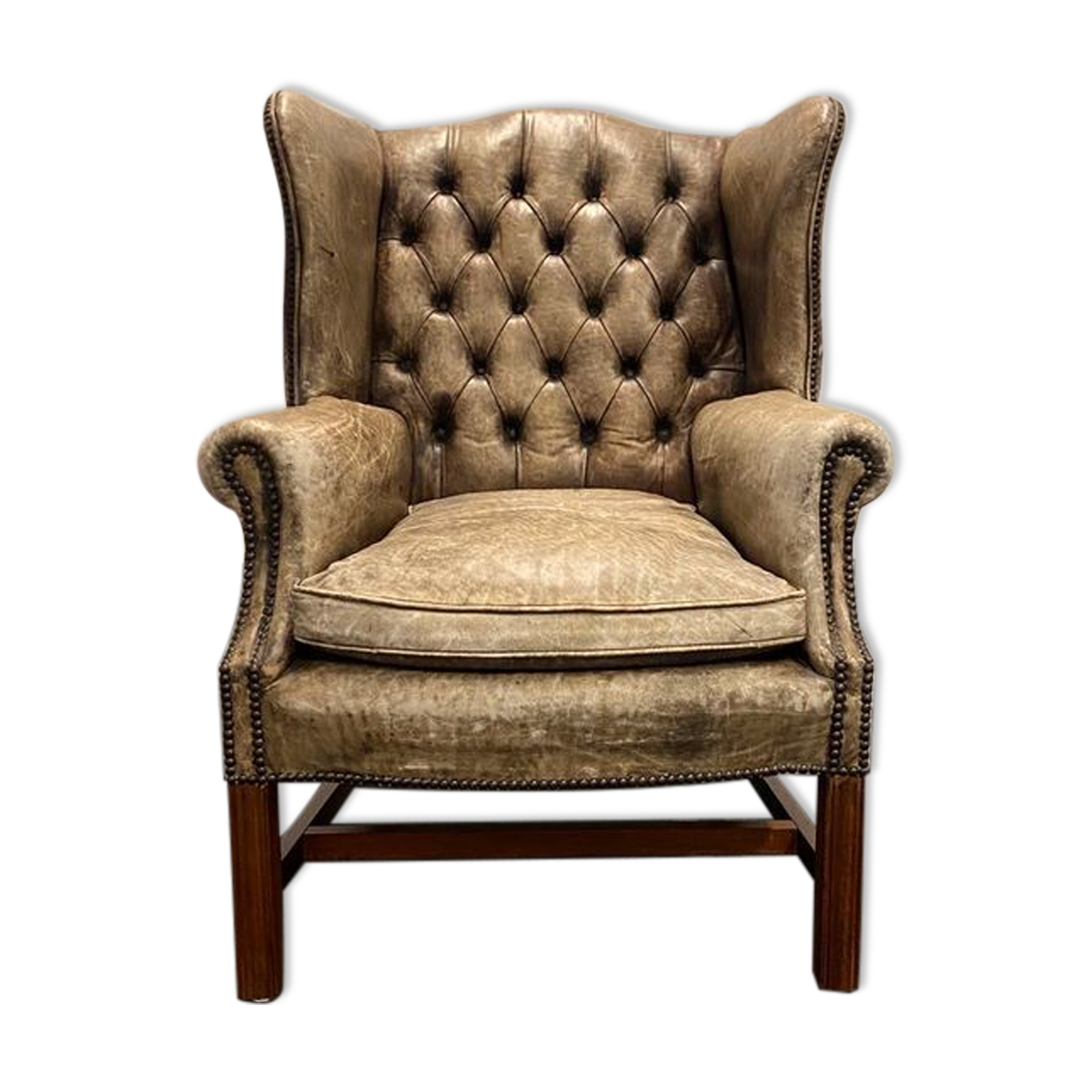 Xixth century  english georgian cigar leather wingback library chairs