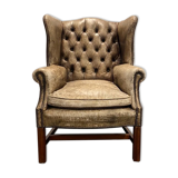 Xixth century  english georgian cigar leather wingback library chairs