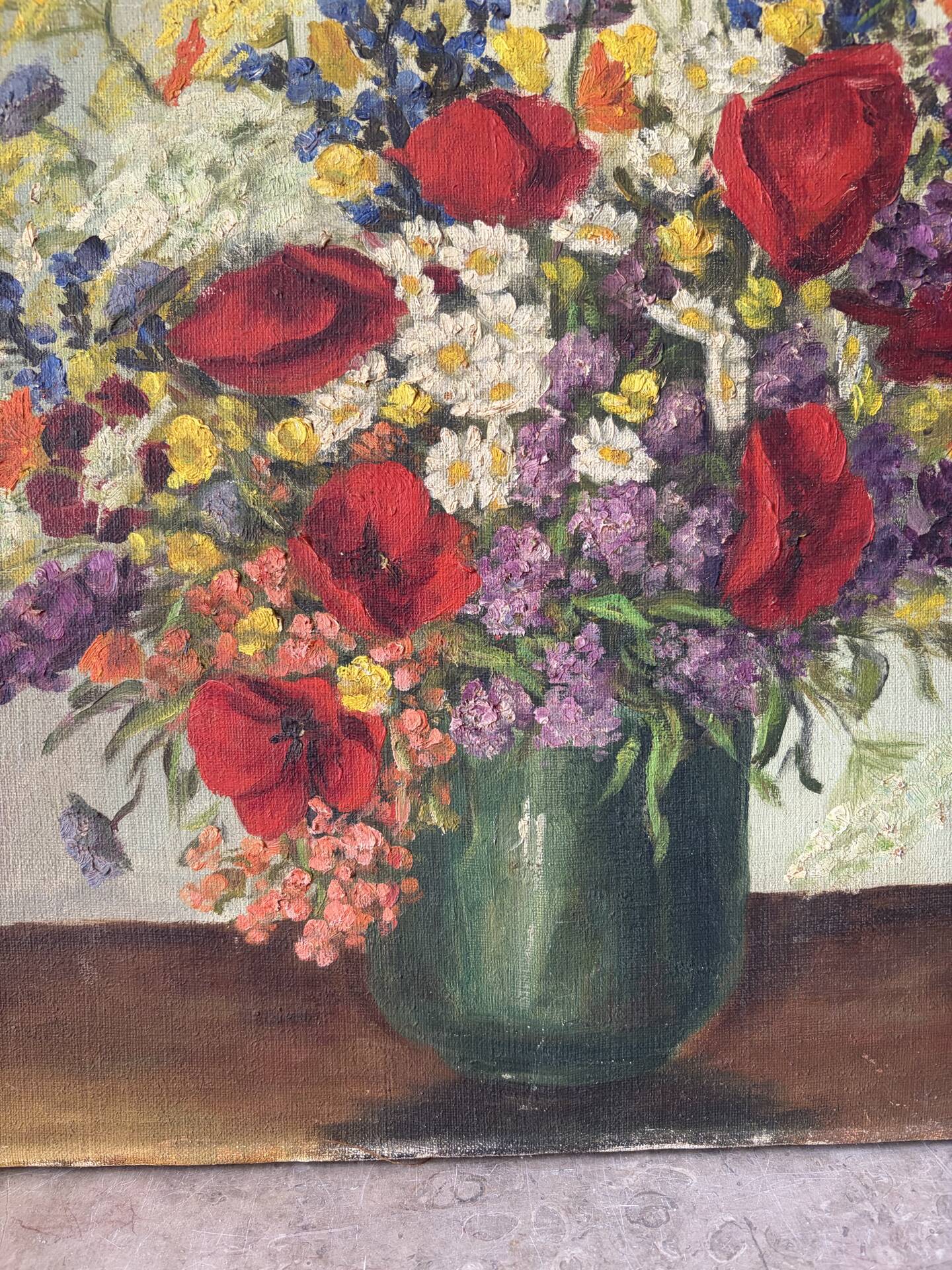 Still life with poppies, oil on canvas signed