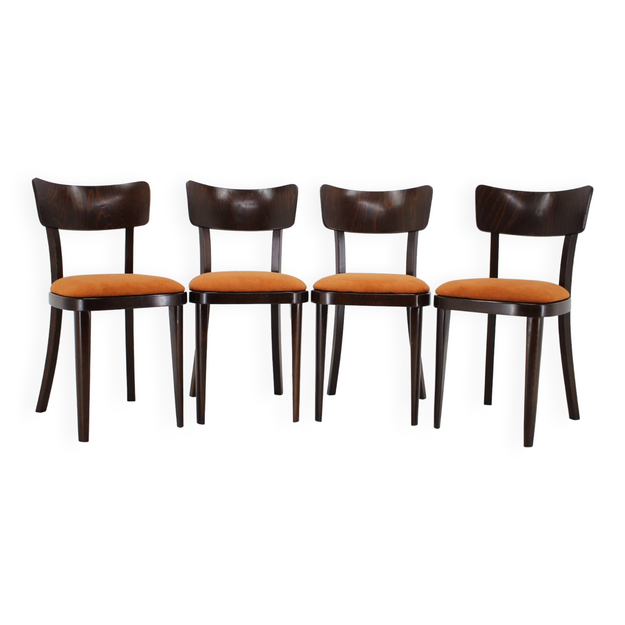 1950s Set of Four Restored Dining Chairs, Czechoslovakia