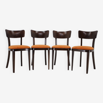 1950s Set of Four Restored Dining Chairs, Czechoslovakia