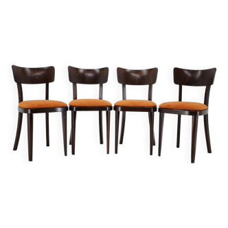 1950s Set of Four Restored Dining Chairs, Czechoslovakia