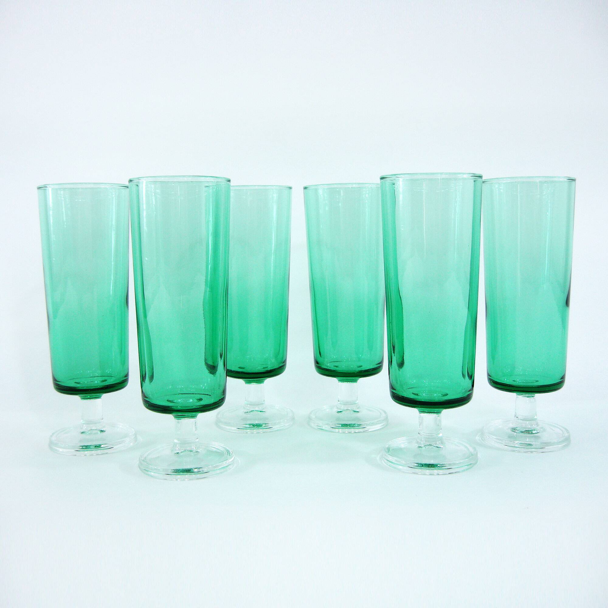 6 vintage mint green champagne flutes - Luminarc Arcoroc France