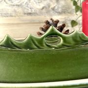Christmas Terrine with Holly Lid, Green Ceramic Serving Dish, Vintage