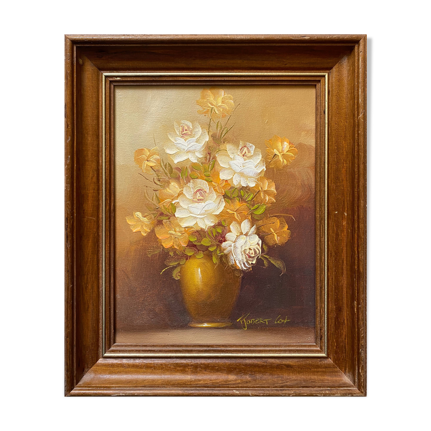 Painting "Vase with flowers" original HST signed + frame