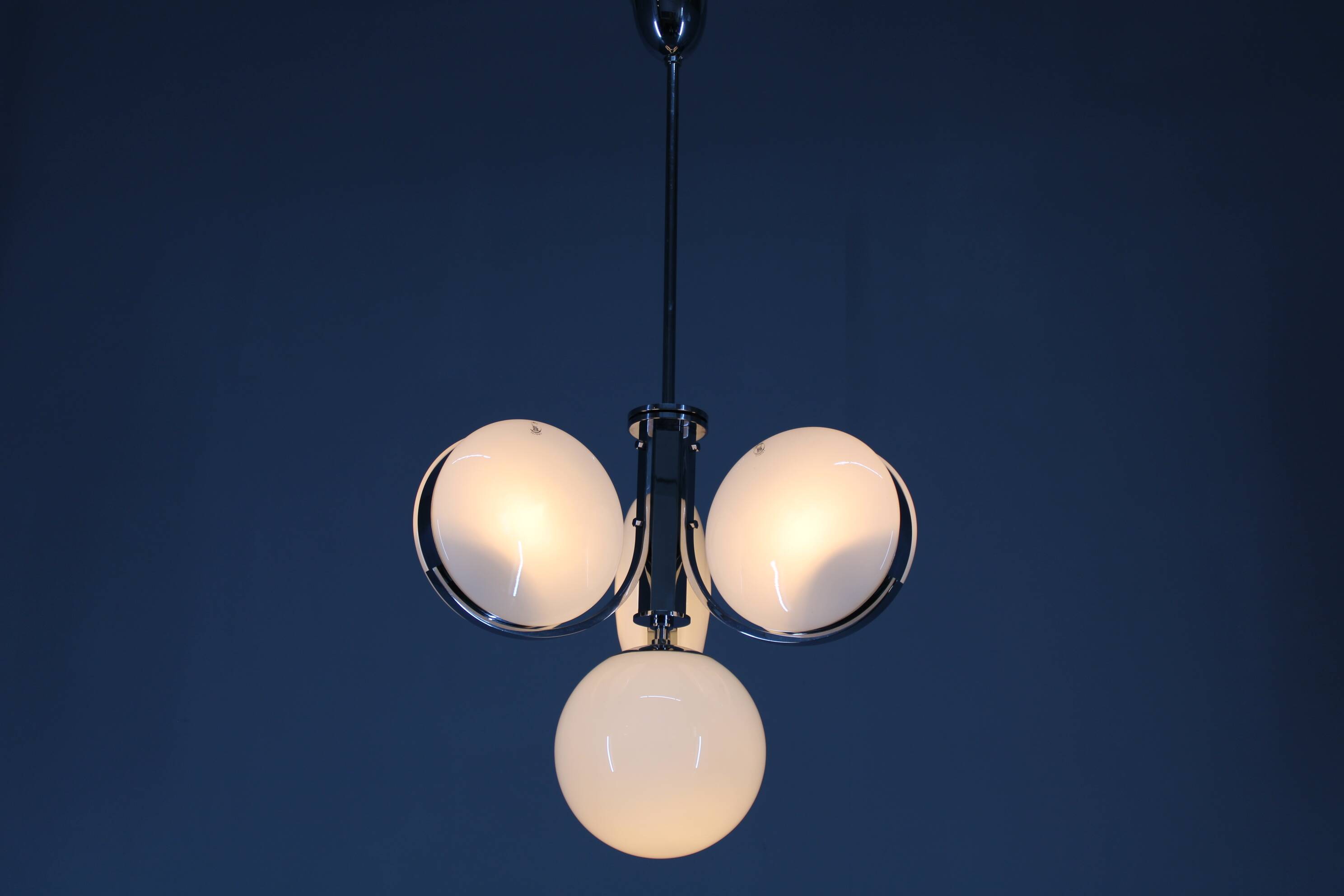 1930s Rare Art Deco Glass Chandelier, Czechoslovakia