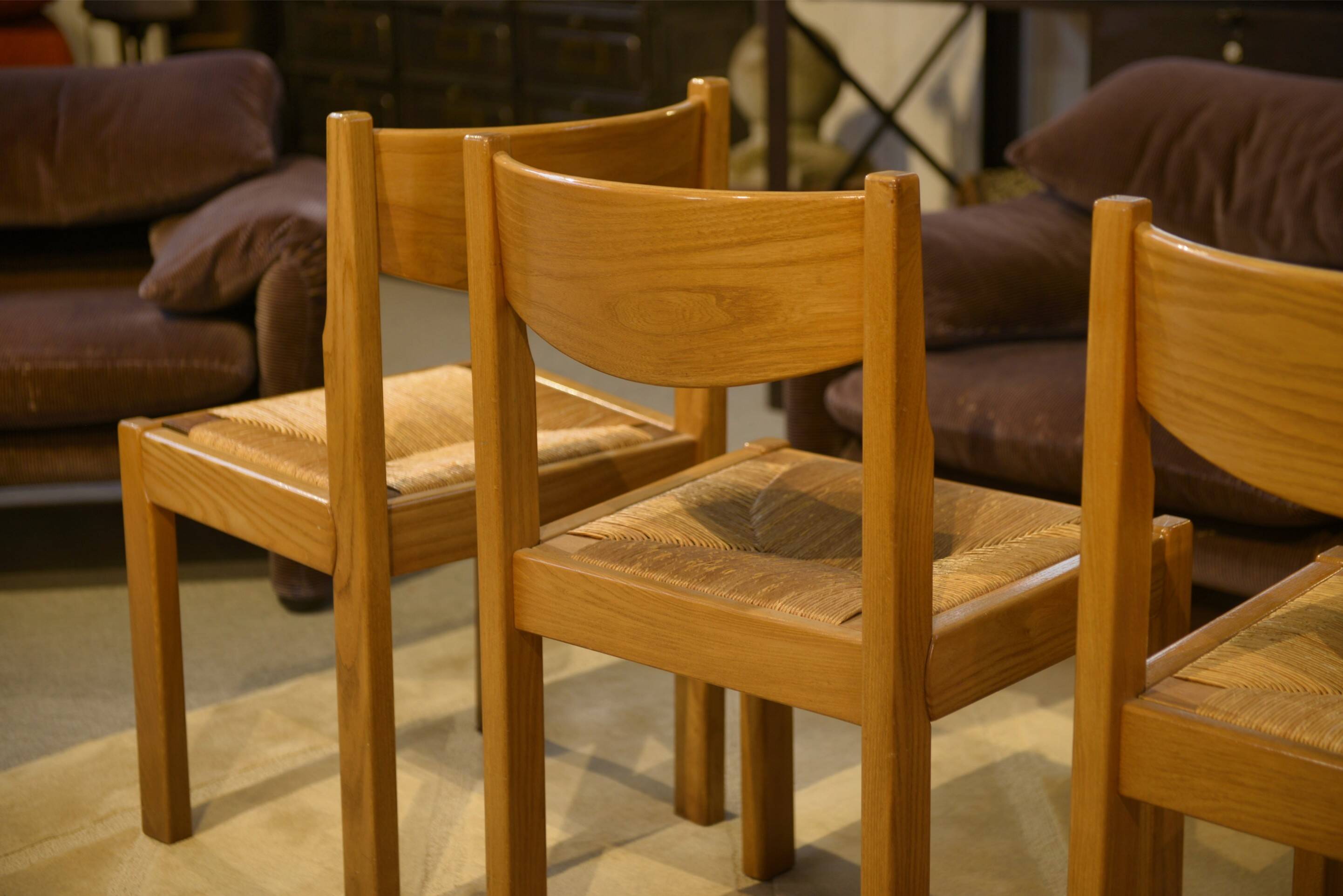 Set of 4 elm chairs Maison Regain 1960s