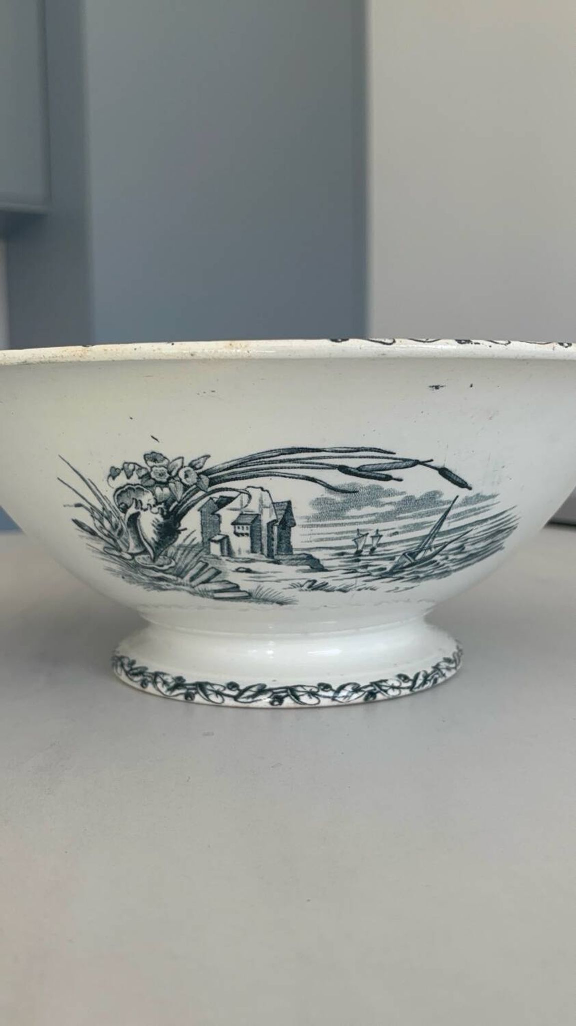 Antique ironware salad bowl, Marine model – Creil et M factory