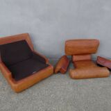 Vintage loft leather armchair DUVIVIER