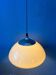 Beige acrylic glass mushroom pendant with a chrome top cap.