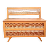 Banc coffre en bois et rotin vintage