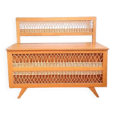 Banc coffre en bois et rotin vintage