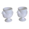 2 opaque white hen egg cups Arques crystal Luminarc
