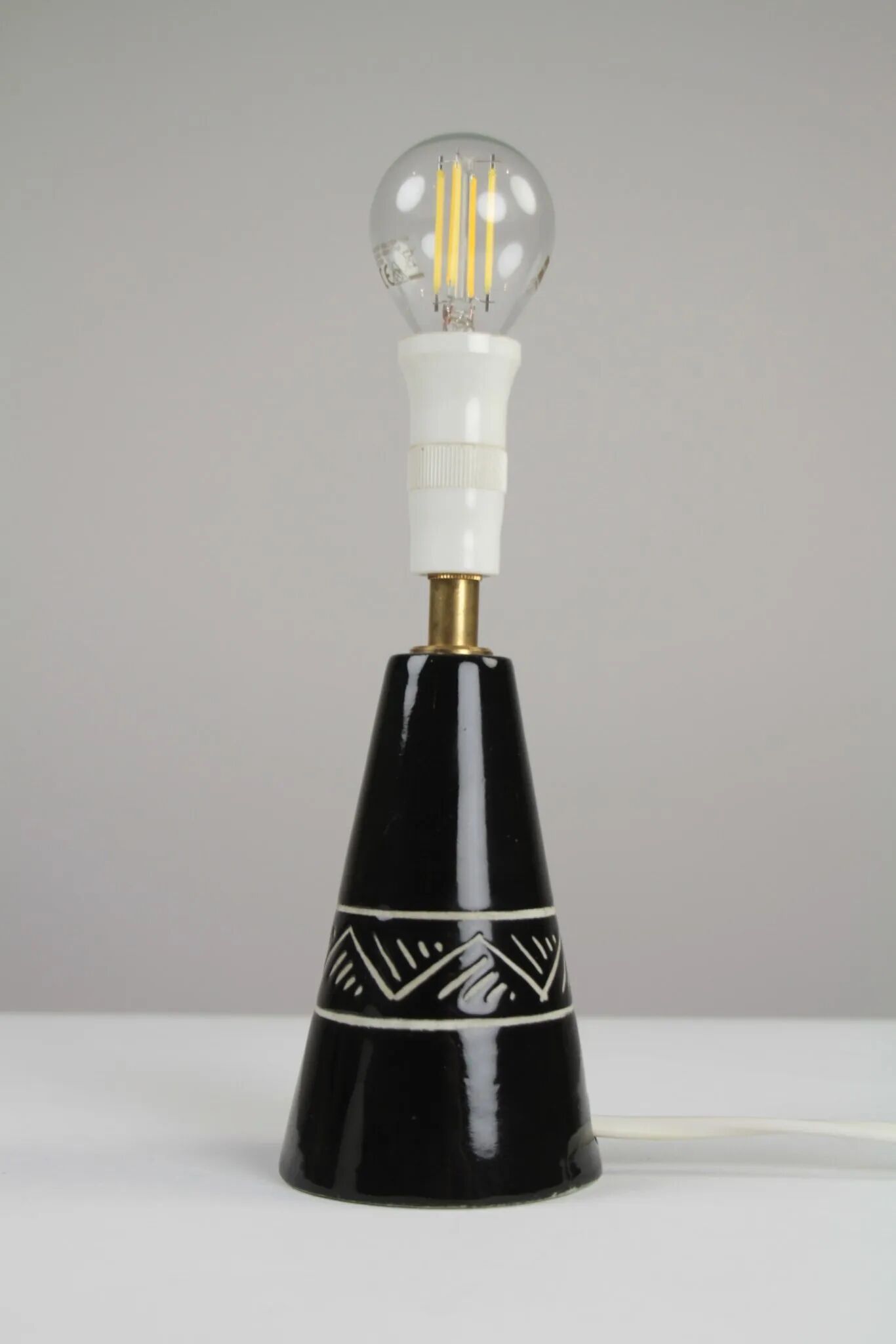 Black ceramic table lamp with sgraffito detail, Scandinavia, 1960s/1970s