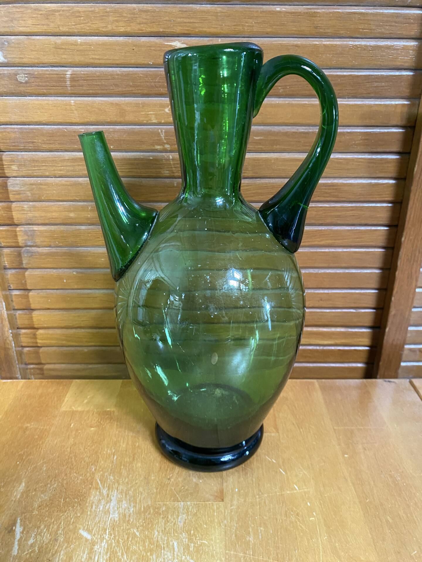 Old pitcher jug empoli bubbled green glass italy vintage