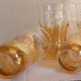 Four iridescent honey blown glass glasses