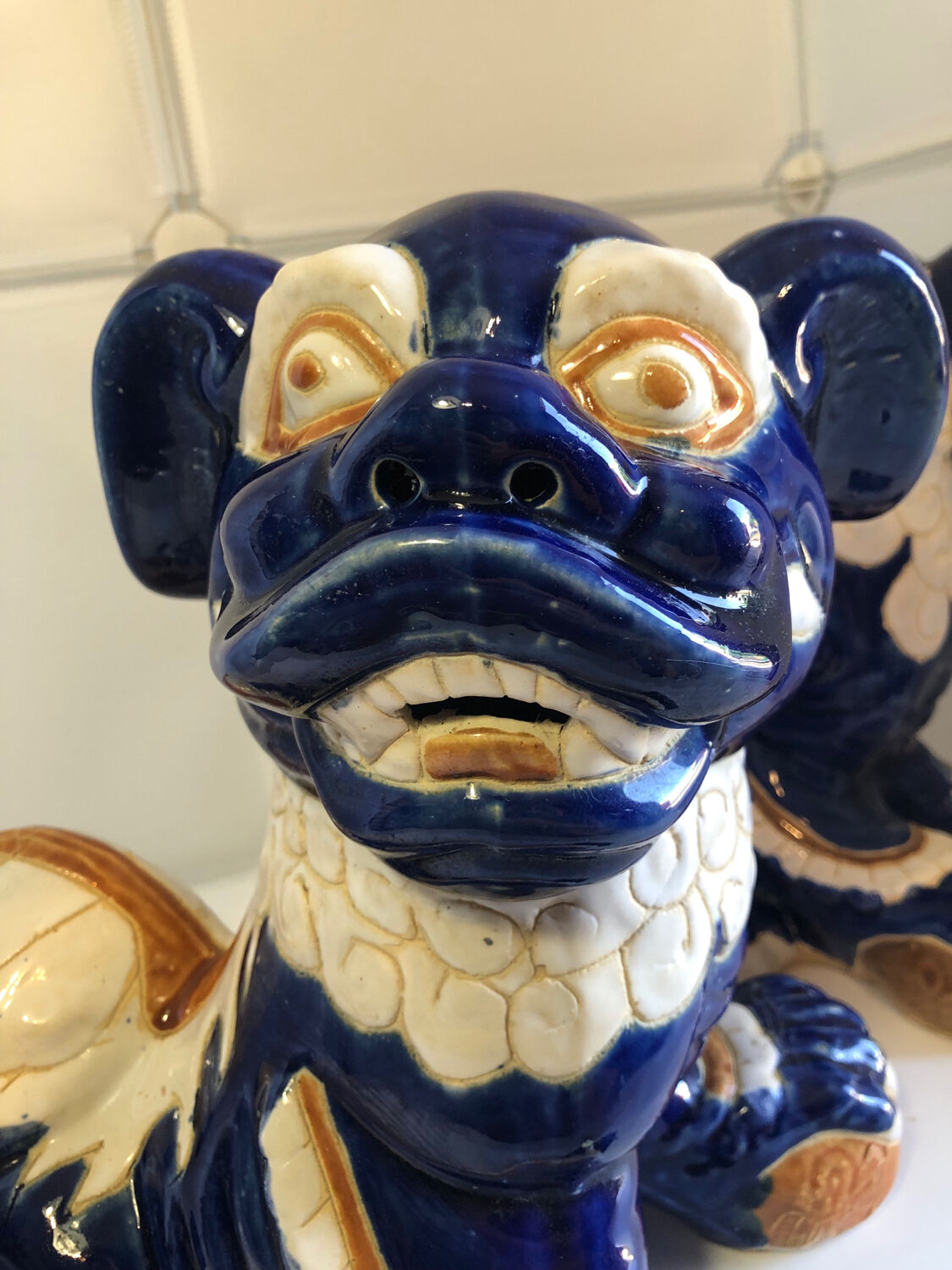 Vintage Chinese food dog ceramic Chinese blue and white dogs foo