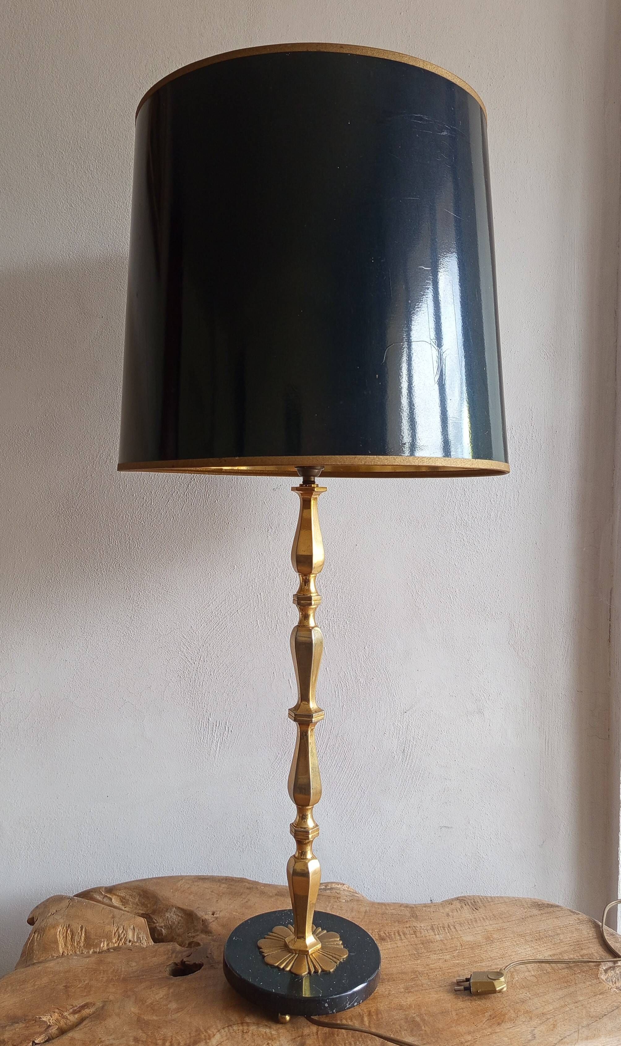 Lampe vintage marbre noir et laiton 1960