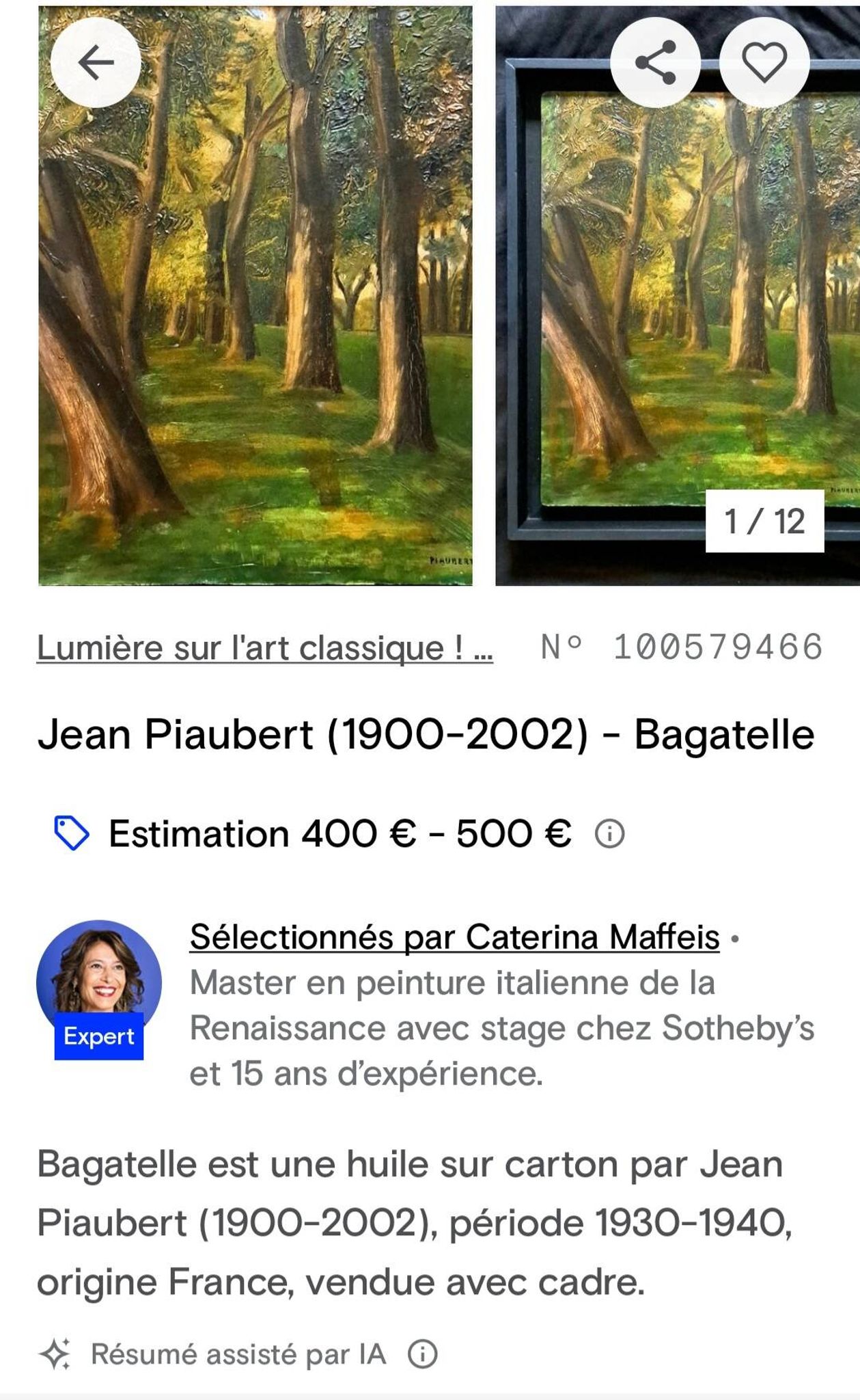 Tableau post-impressionniste de jean piaubert, huile sur carton 1940