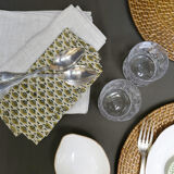Tablecloth and towels in green upcycled linen