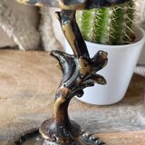 Old German bronze candle holders signed initial LR rocaille style XIXth vintage gilded