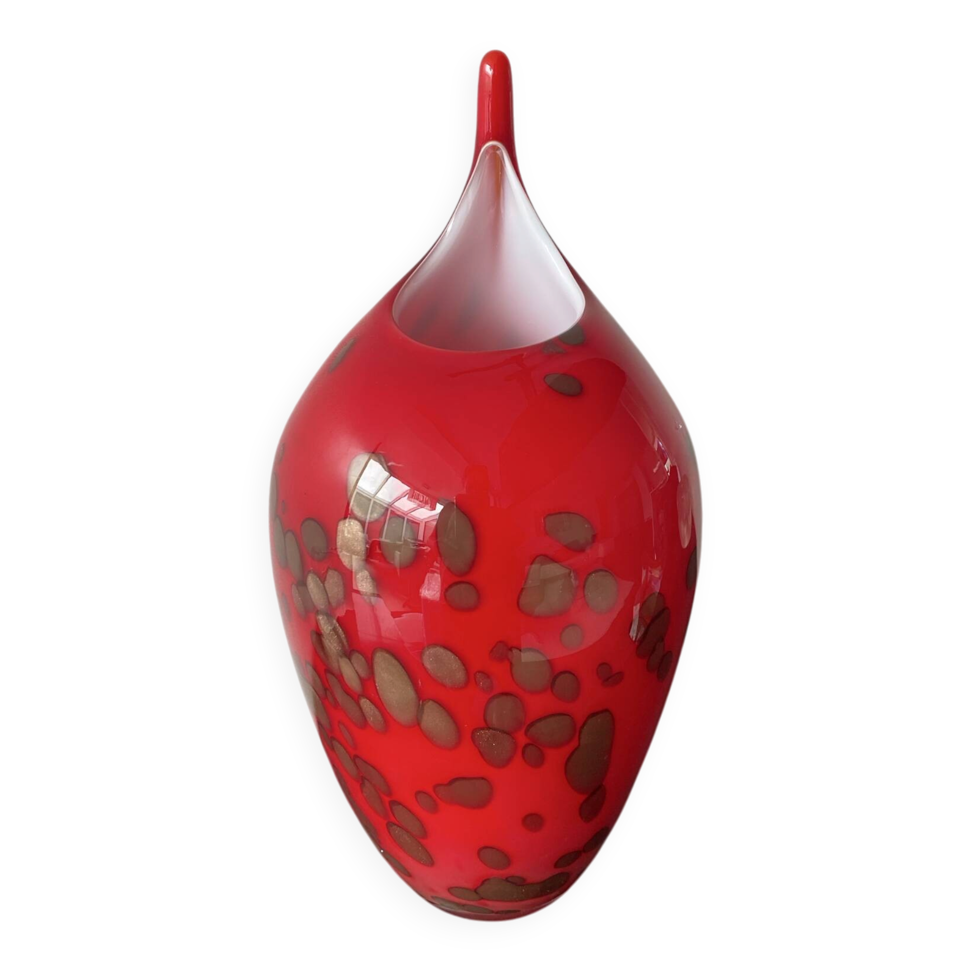 Vase Murano vintage rouge avec paillettes d or