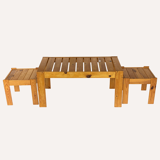 Scandinavian slatted pine coffee nesting table bench with stools or side tables, 1970s