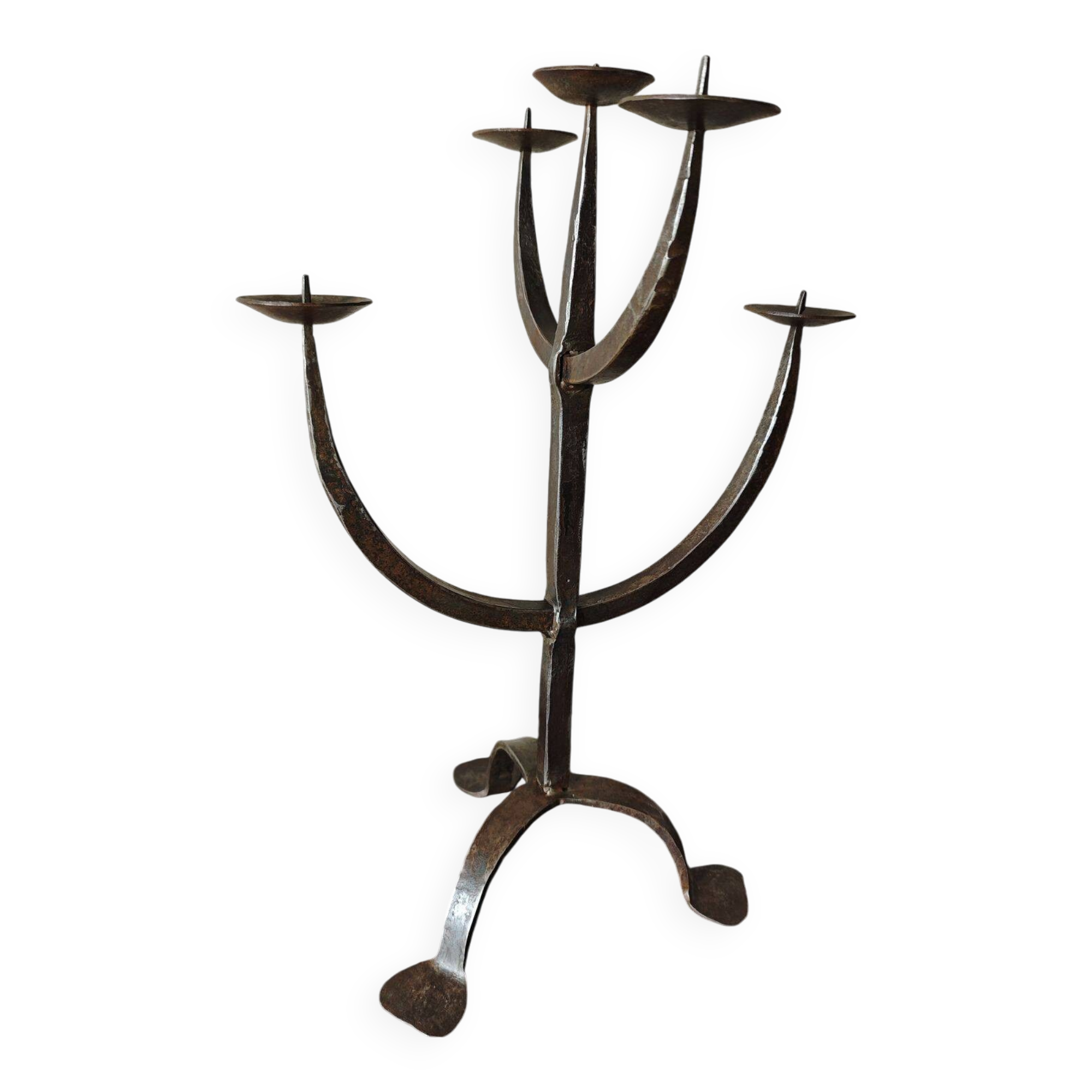 Large Brutalist Wrought Metal Candlestick - Early 20th Century