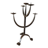 Large Brutalist Wrought Metal Candlestick - Early 20th Century