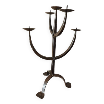 Chandelier brutaliste en métal forgé, début 20ème
