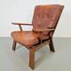 Fauteuil en bois brutaliste avec revêtement en cuir marron, Allemagne, années 1960.