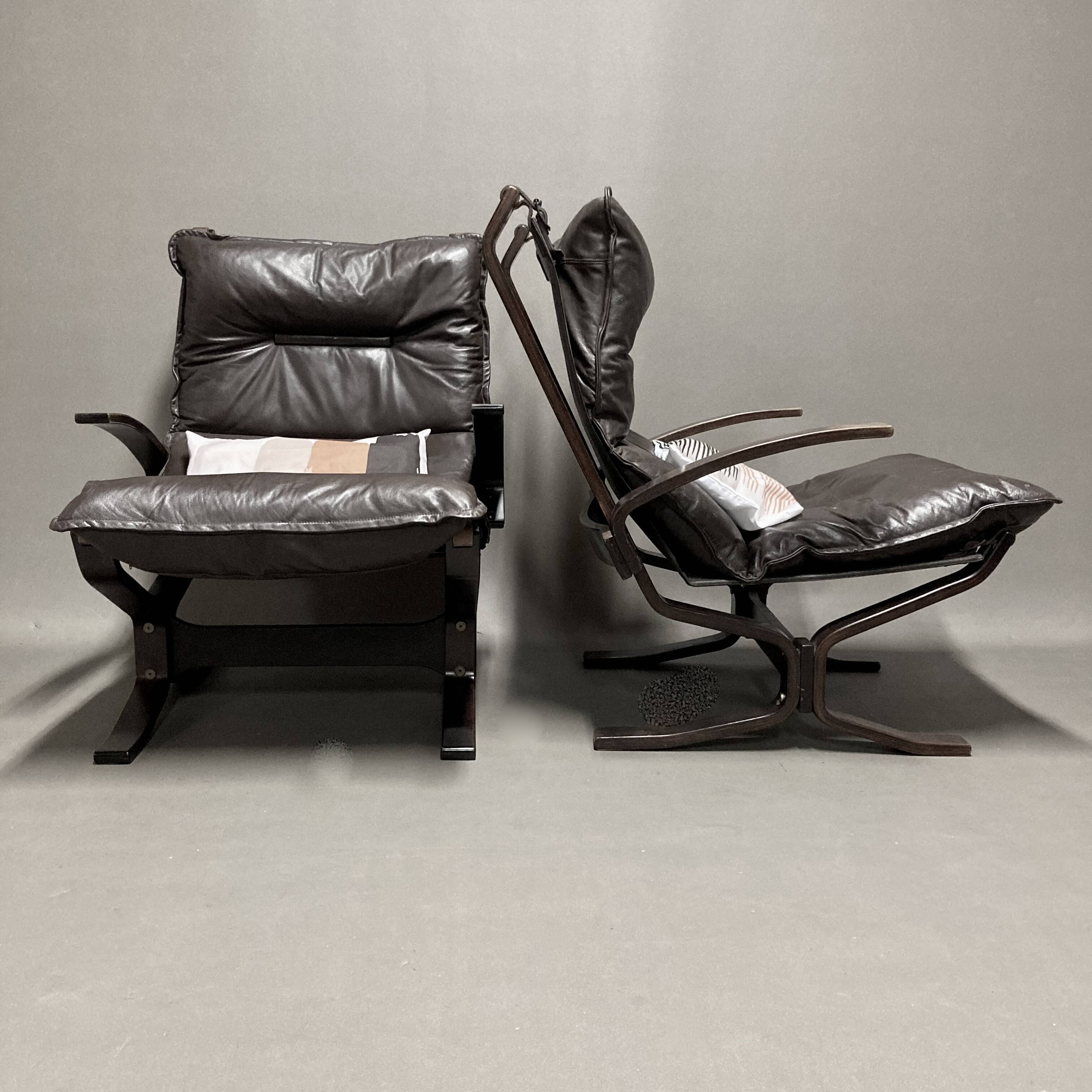 Duo of "Scandinavian design" leather armchairs 1950.