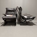 Duo of "Scandinavian design" leather armchairs 1950.