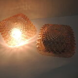 Vintage cast amber glass ceiling lamp spiked pattern for retro furniture from the 50s-60s
