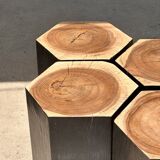 Set of 5 hexagonal stools in two-tone suar forming occasional furniture