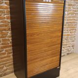 Black and wood curtain filing cabinet
