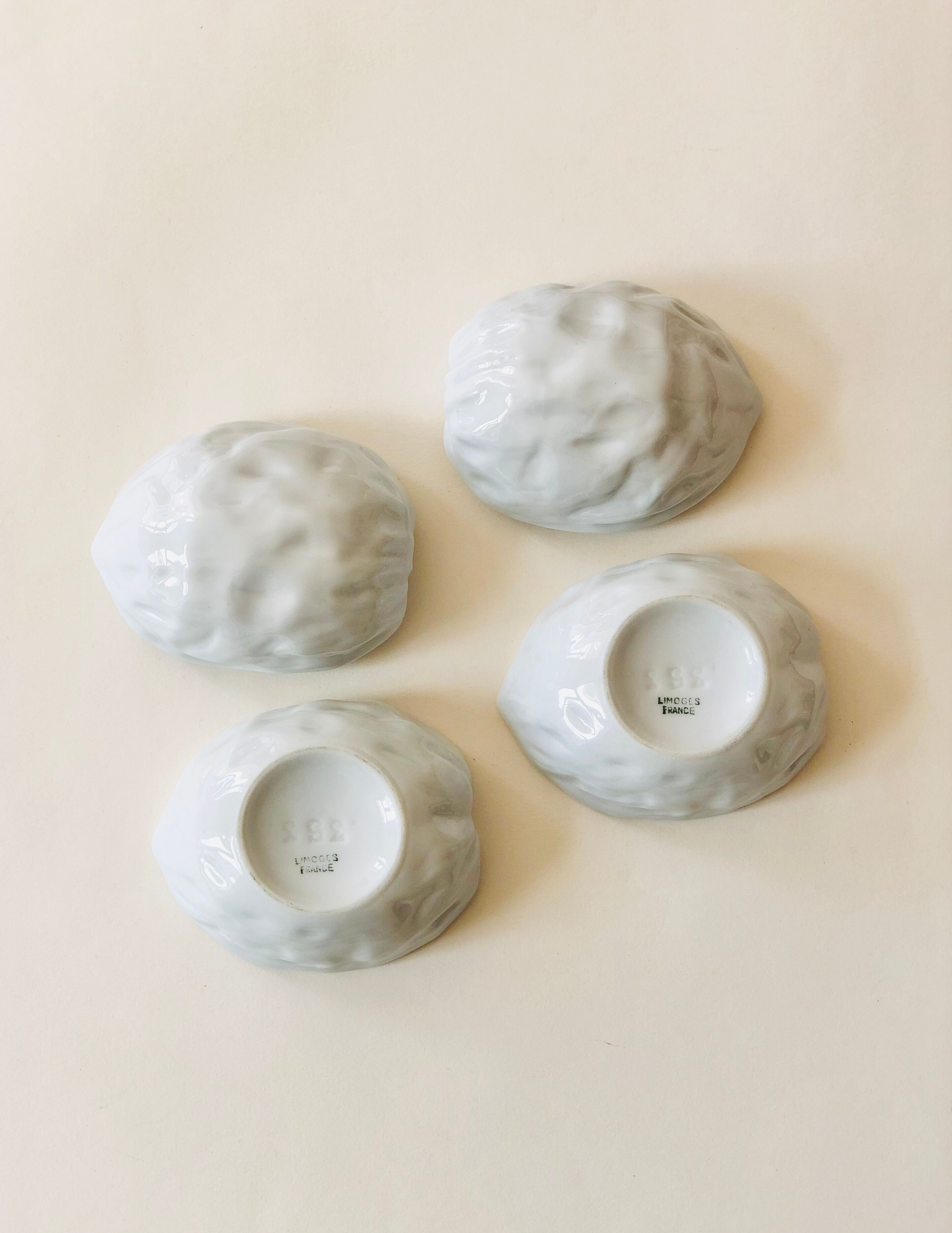 Pair of Limoges porcelain nut boxes