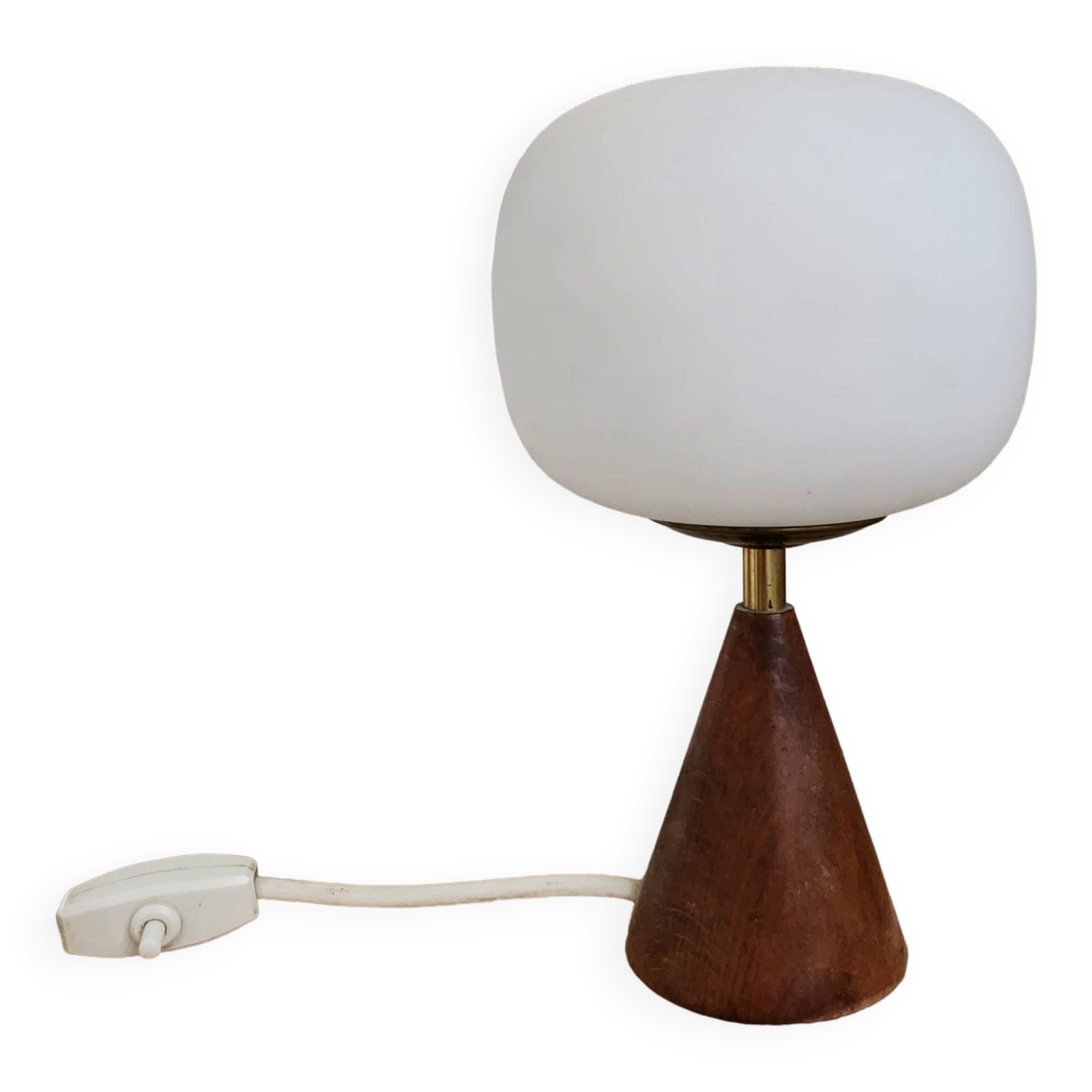 Small lamp in teak, opaline and brass year 60