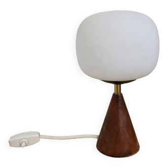 Small lamp in teak, opaline and brass year 60