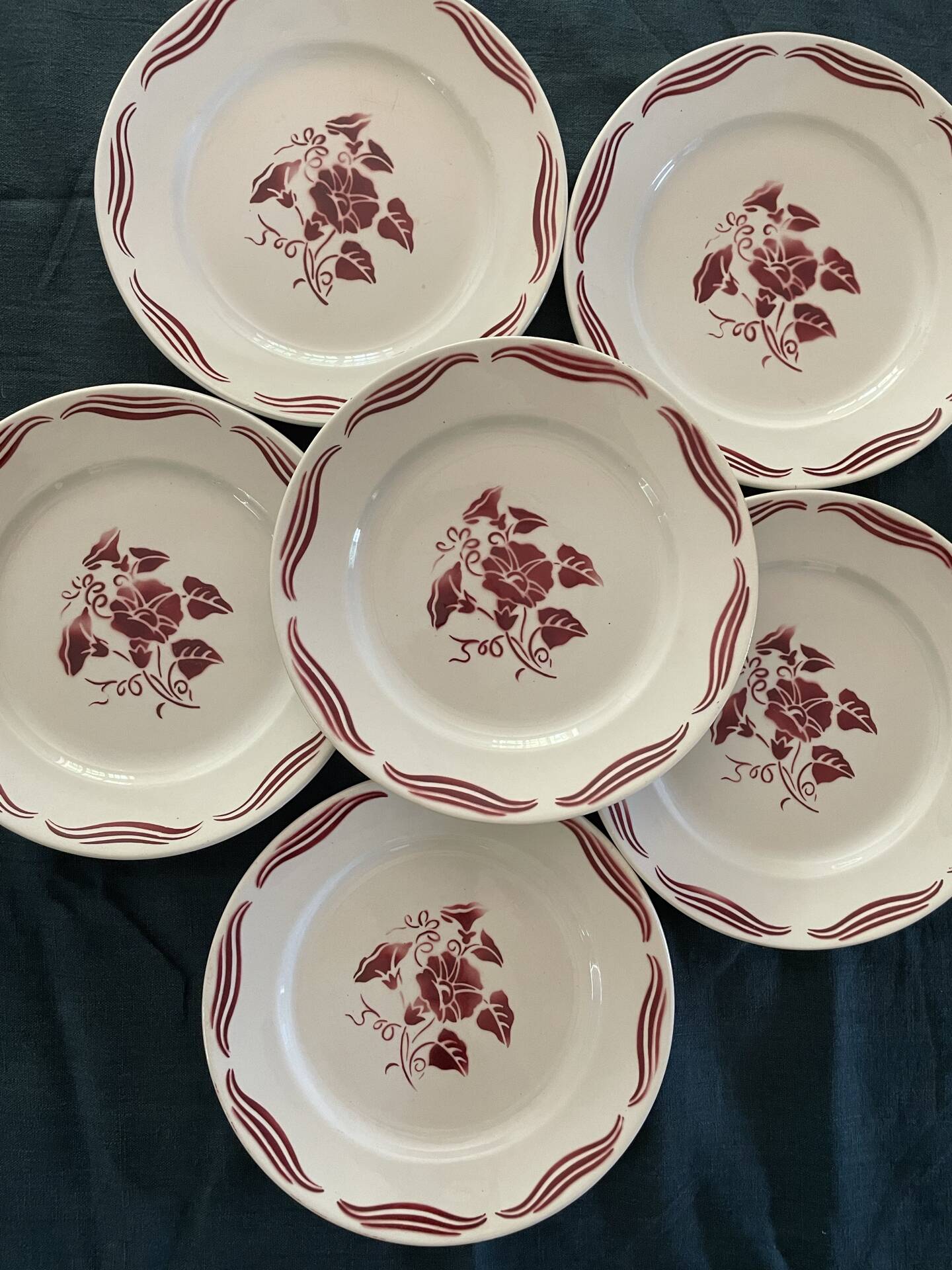6 Flat plates Fenal Badonviller Liserons pattern