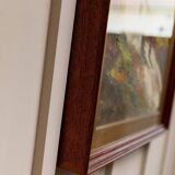 XL Vintage Oil Painting on Wood Panel in a Golden Frame, 1960s Italy Landscape with Woman