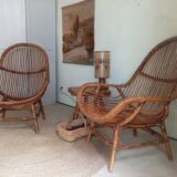 Pair of high-back rattan armchairs