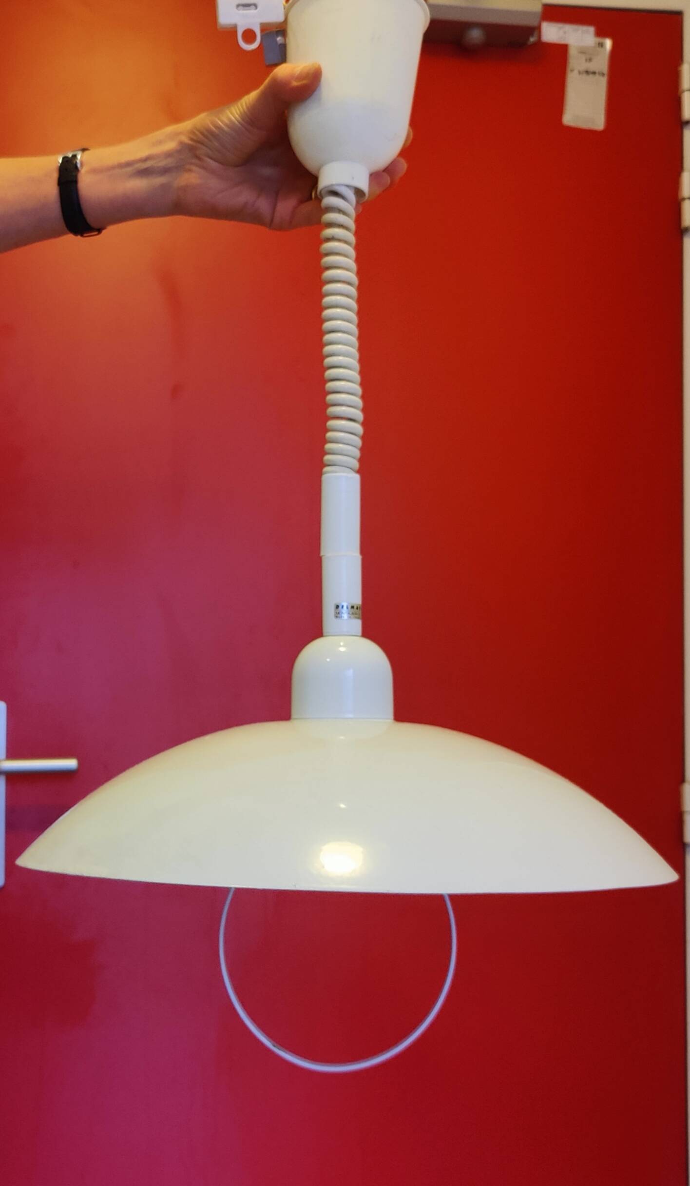Vintage Delmas adjustable height white pendant light