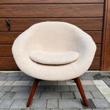 Armchair shell, renovated fabric with buckles, design F.Jiràk for Vertex, vintage Czech 1960s